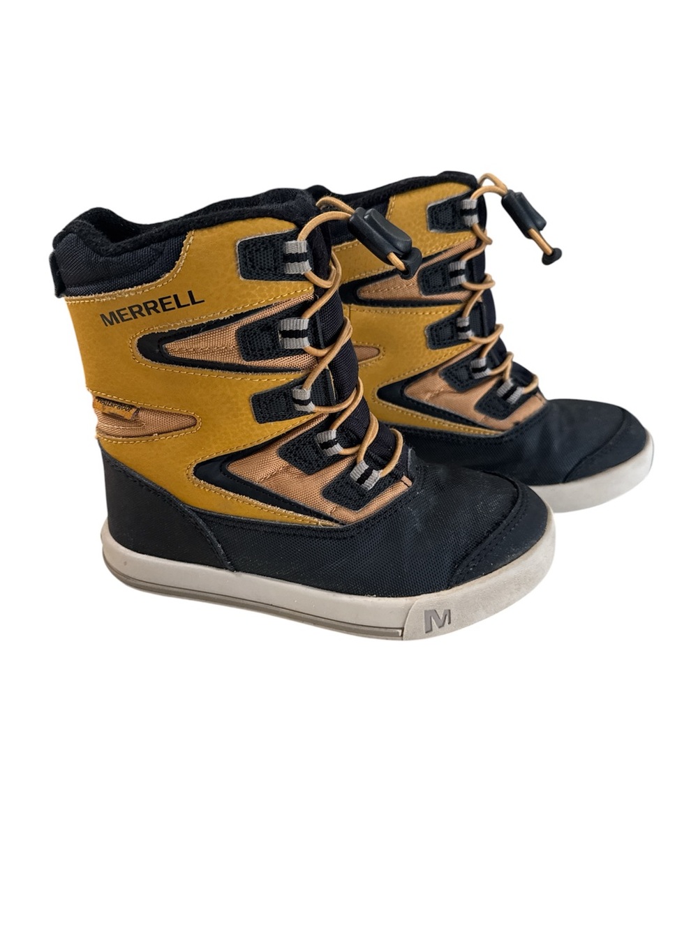 Merrell Snow Bank 2.0 Kids Snow Boots Leather Yellow/Black Drawstring 11 M